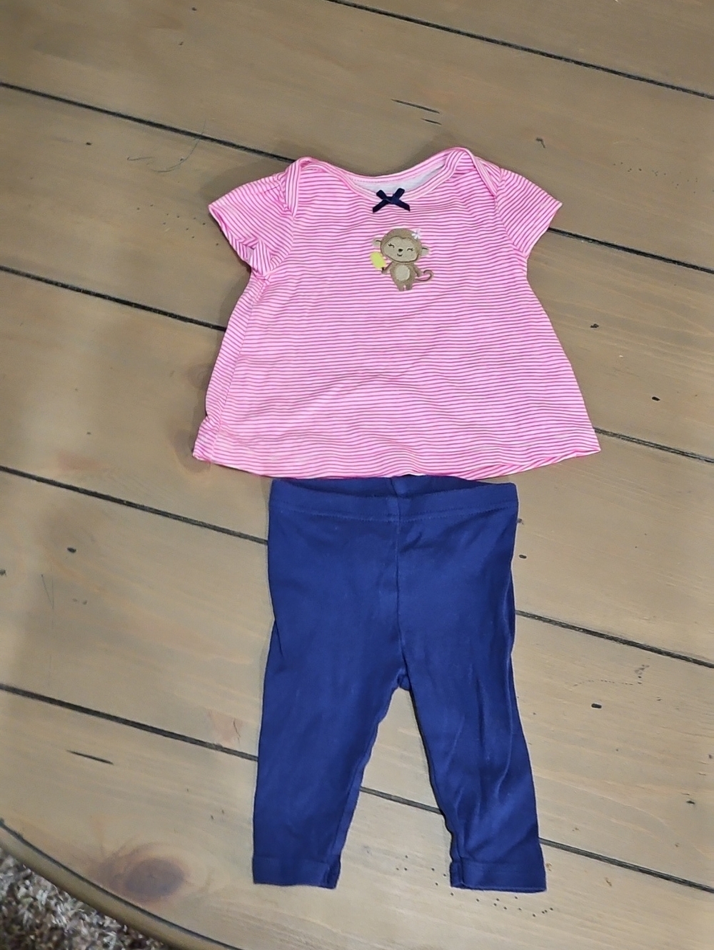 Kids Pink Striped Top with Blue Leggings Set